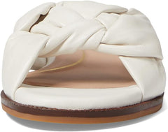 Cole Haan Anica Ivory Leather Open Toe Slip On Knotted Strap Flat Slides Sandals