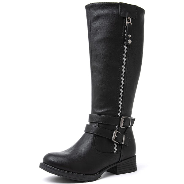 GLOBALWIN Women's Knee High Boots Side Zip Buckle Detail Riding Boots For Women