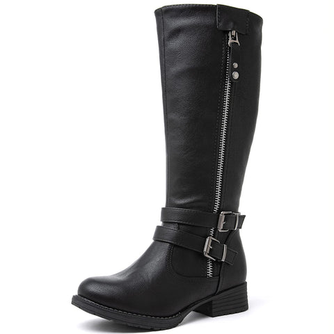 GLOBALWIN Women's Knee High Boots Side Zip Buckle Detail Riding Boots For Women