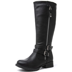 GLOBALWIN Women's Knee High Boots Side Zip Buckle Detail Riding Boots For Women