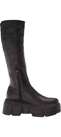 Steve Madden Tero Black Side Zipper Round Toe Chunky Platform Heel Tall Boots