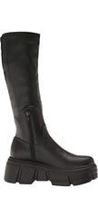 Steve Madden Tero Black Side Zipper Round Toe Chunky Platform Heel Tall Boots