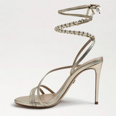 Sam Edelman Scarlette Gold Ankle Tie Up Stiletto Leather Heeled Sandals
