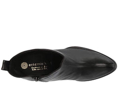 Eric Michael Camie Black Leather Pointed Toe Zipper Block Heel Ankle Booties