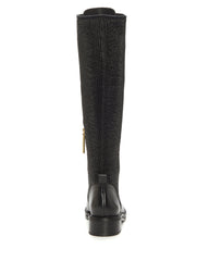 Louise et Cie Voshell Black Leather Tall Lace-Up Round Toe Combat Knee High Boots