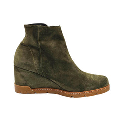 Eric Michael Margot Booties Green Suede Low Wedge Casual Comfort Ankle Booties