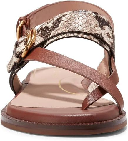 Cole Haan Anica Lux Buckle Sandollar Snake Print Leather Open Toe Flats Sandals