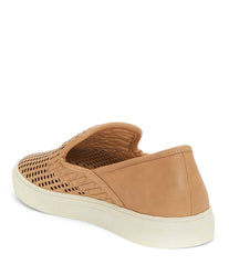 Vince Camuto Bristie Natural Nude Leather Woven White Sole Slip On Sneakers