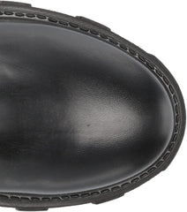 Steve Madden Priority Black Leather Chunky Lug Sole Rounded Toe Pull On Boots