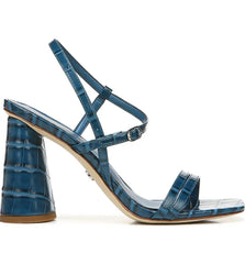 Sam Edelman Kit Indigo Croco Open Squared Toe Dress Ankle Strap Heeled Sandals