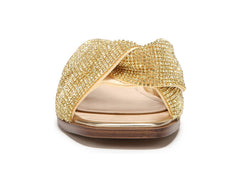 Sam Edelman Issie Gold Embellished Knotted Slip On Open Toe Slide Sandals