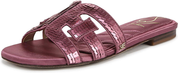 Sam Edelman Bay Elderberry Sequin Round Open Toe Slip On Leather Strap Sandals