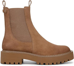 Sam Edelman Laguna Almond Taupe Leather Chelsea Moto Rounded Toe Pull On Boots