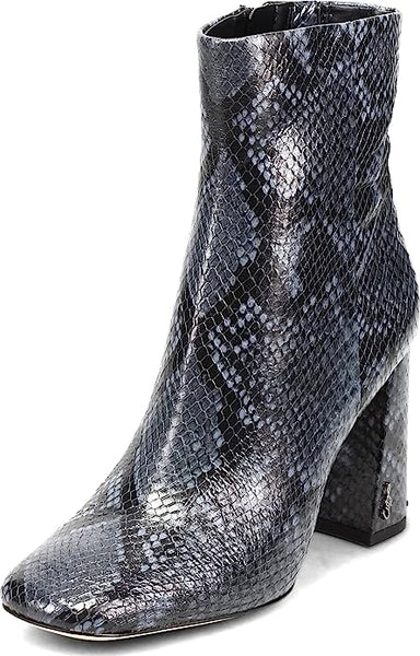 Sam Edelman Codie Marina Blue Snake Side Zipper Squared Toe Wide Fashion Boots