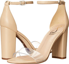 Sam Edelman Yaro Womens Sandals Nude Clear Open Toe Block Heel Ankle Strap Pumps