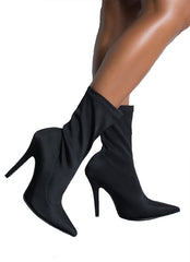 Cape Robbin Glow Pointed Toe Black Stretch Fitted Stiletto Over The Ankle Boots