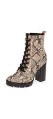 Steve Madden Lead Ankle Boot Nude Snake Lace Up Rugged Combat Lug Sole Booties