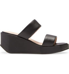 Cecelia New York BAILY Platform Slide Sandal Black Leather Open Toe Wedge Mules