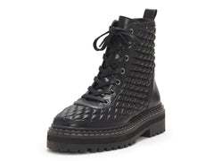 Vince Camuto Prellar Black Quilted Leather Lace Up Combat Fashion Ankle Boot