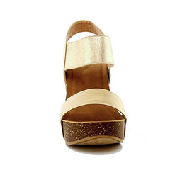 Refresh Women's Mara-10 Champagne Casual SlingBack Platform Cork Wedge Sandals