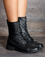 Forever Link Jalen-88 Black Round Toe Military Lace up Combat Boots