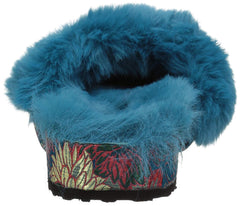 Jessica Simpson Gema Teal Blue Open Toe Furry Wedge Platform Mule Slide Sandals