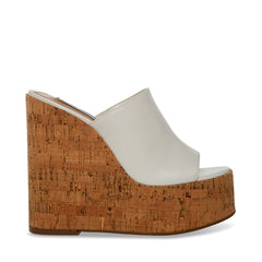 Steve Madden Joanne White Leather Slip On High Platform Wedge Heeled Sandals