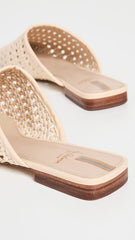 Sam Edelman Leona Eggshell Slip On Squared Toe Ornate Woven Detailed Flat Mules