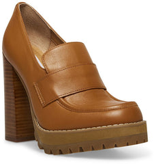 Steve Madden Odette Tan Leather Slip On Rounded Toe Platform Loafer Pumps