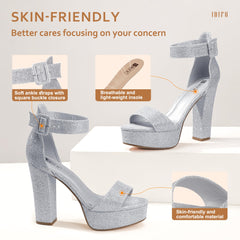 IDIFU Sabrina Platform High Heels Block Ankle Strap Heels Dress Heeled Sandals 8