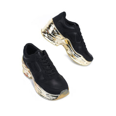 Cape Robbin attitude Thick Chrome Patform Lace Up Black Metallic Wedge Sneakers