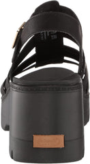 Dr. Scholl's Check It Out Black Smooth Ankle Strap Open Toe Wedge Heel Sandals