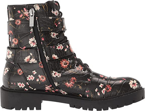 Jessica Simpson Kerina Black Multi Block Heel Lace Up Combat Moto Ankle Boots