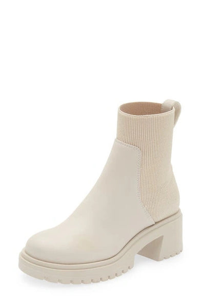 Steve Madden Holley Bone Chunky Block Heel Rounded Toe Pull On Ankle Boots