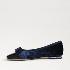 Sam Edelman Maren Como Blue/Black Slip On Squared Toe Bow Detailed Ballet Flats