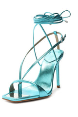 Schutz Vikki Turquesa Ankle Strap Lace Up Open Toe Stiletto Heel Sandals