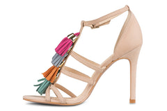 Klub Nico MYRA Multi Tassel Nude Suede Single Sole Stiletto Heel Open Toe Sandal