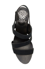 Vince Camuto VELLEY Black Leather Platform Wedge Heeled Caged Strappy Sandals