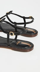 Sam Edelman Gigi Black Signet Ankle Strap Open Toe Embellished Thong Flat Sandal