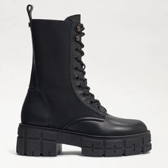 Sam Edelman Nakita Black Leather Chunky Heel Round Toe Lace Up Combat Ankle Boot