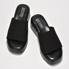 Cape Robbin Charges Black Slip On Squared Open Toe Platform Wedge Heeled Sandals