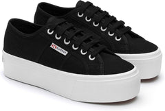 Superga Unisex Low-Top Sneakers Full Black Lace Up Platform Fashion Sneakers (6)