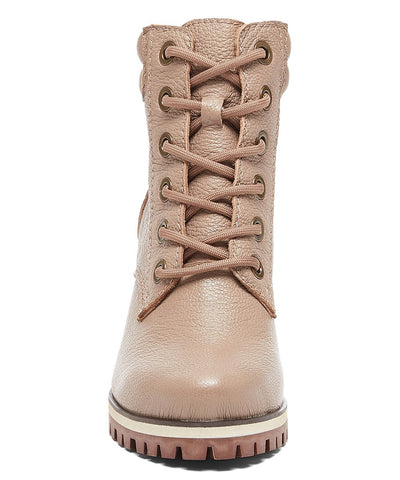Kelsi Dagger Trek Taupe Leather Lace-Up Combat Block Heel Platform Boots