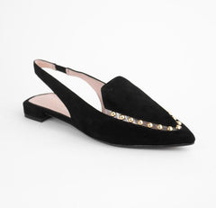 Cecelia New York Cleo Embellished Elasticized Slingback Pointed Toe Flats BLACK