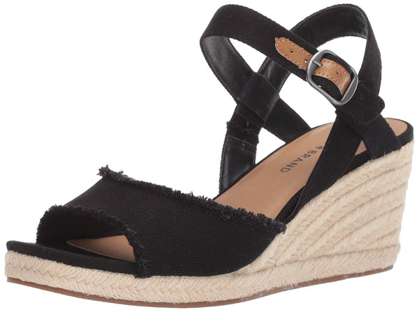 Lucky Brand Mindra Black Open Toe Platform Summer Espadrille Wedge Sandals (8, Black)