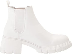 Steve Madden Howler White Pull On Block Heel Platform Fashion Ankle Boots