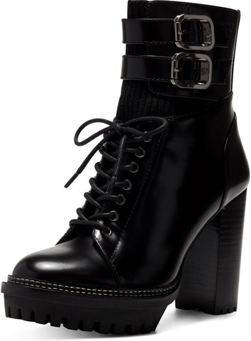 Vince Camuto Everna Black Leather Lace Up Lug Sole Block Heel Platform Bootie
