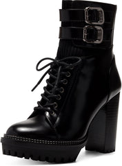 Vince Camuto Everna Black Leather Lace Up Lug Sole Block Heel Platform Bootie