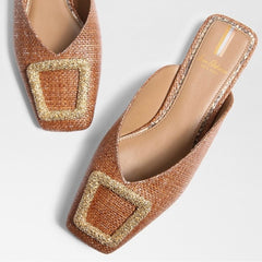 Sam Edelman Lavina 5 Brown Slip On Square Toe Gold Stud Fabric Flat Mules Shoes