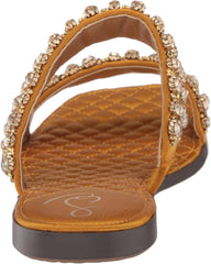 Sam Edelman Ezel Golden Yellow Squared Open Toe Embellished Slip On Flat Sandals